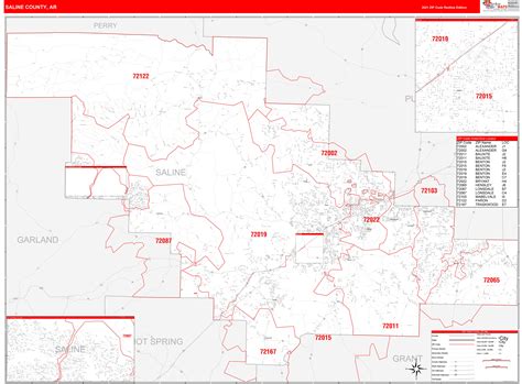 Saline County Ar Zip Code Wall Map Red Line Style By