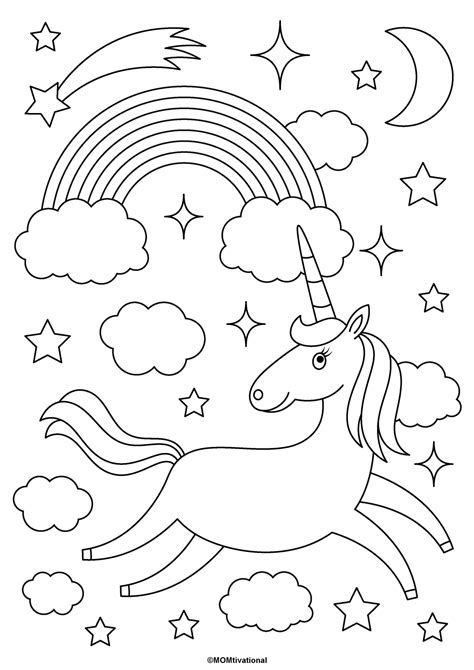 Unicorn Coloring Pages Cute Printable Kids Sketch Coloring Page