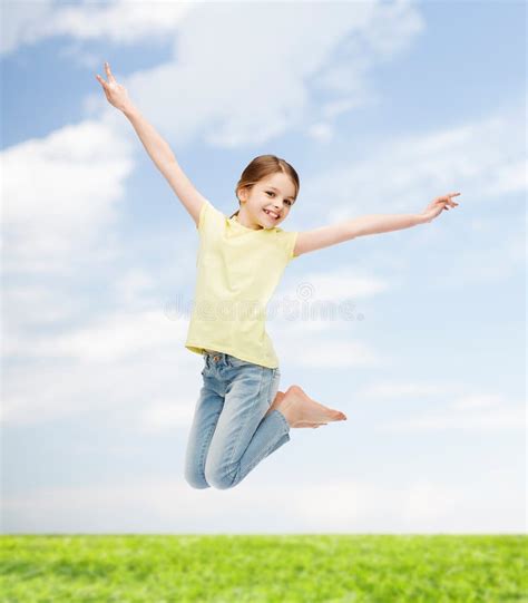 Smiling Little Girl Jumping Stock Photo Image Of Girl Cute 46654014