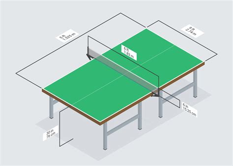 Table tennis diagram. Full-size table dimensions. Vector isometric