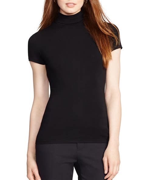 Lyst Ralph Lauren Lauren Short Sleeve Turtleneck Top In Black