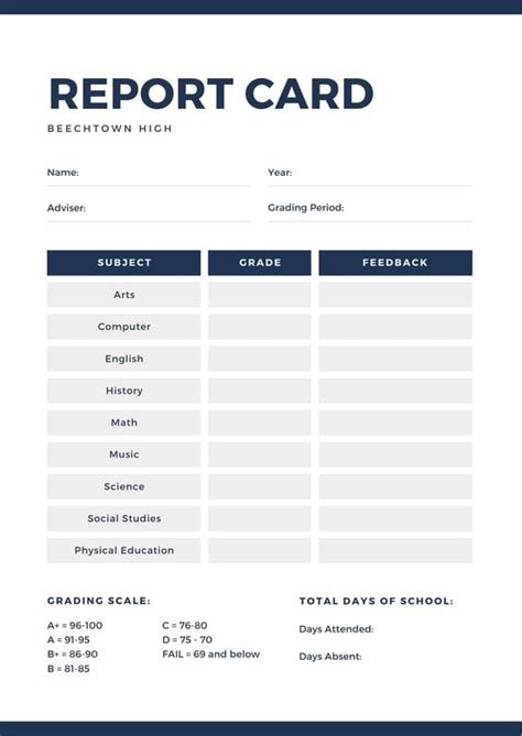 Free And Printable High School Report Card Templates Canva