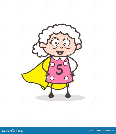 Super Grandmother Senior Woman Superhero Wearing Orange Cape Vector