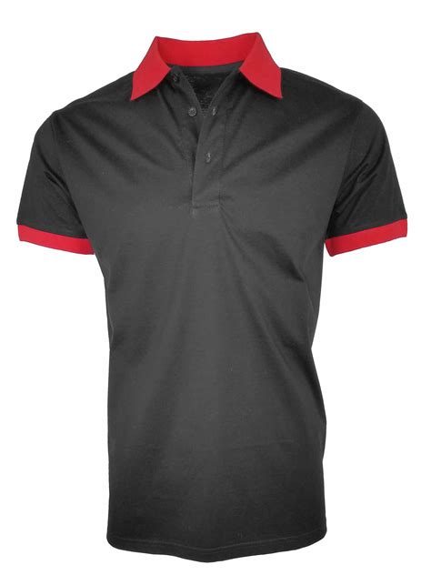 Mens Two Tone Mercerised Polo Black And Red Uniform Edit