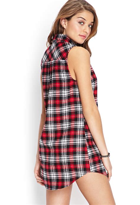 Lyst Forever 21 Plaid Shirt Dress In Red
