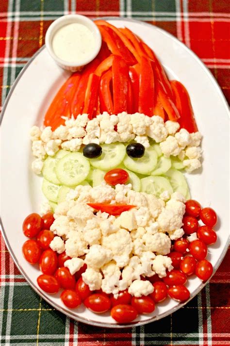 Cut up some fresh cucumbers (or zucchini) and top with cream cheese and a piece of red pepper: Santa clause vegetable tray | Best christmas appetizers, Christmas vegetables, Vegetable tray