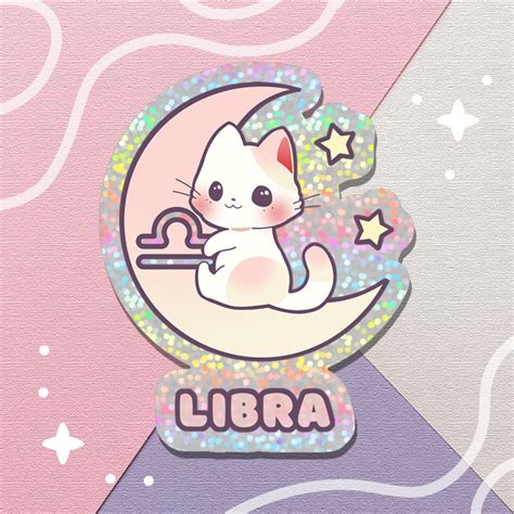 Zodiac Libra Cat Holographic Glittery Vinyl Sticker Zodiac Etsy