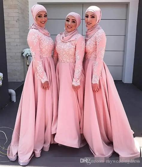 Bridesmaid Dress Muslim Arabic Long Prom Dresses Lavender Pink Long