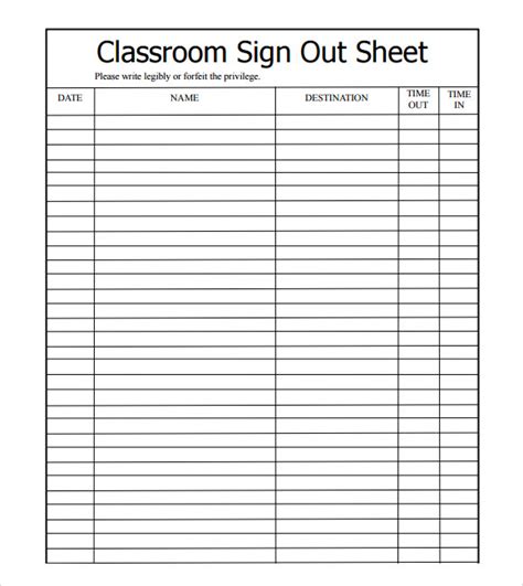 13 Sign Out Sheet Templates Pdf Word Excel Sample Templates