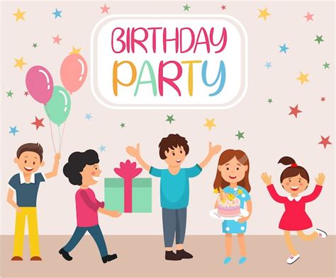Premium Vector Lettering Birthday Party Cartoon