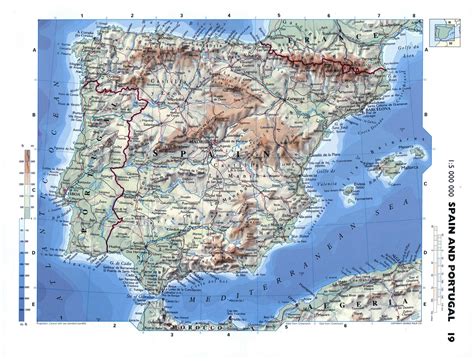 Large Detailed Physical Map Of Spain And Portugal With Roads Cities