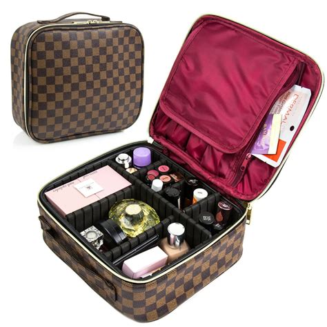 Luxouria Makeup Bag For Women Large Cosmetic Bag Leather Train Case Professional Makeup Case