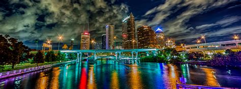 Downtown Tampa Skyline At Night From The Platt Street Bridge Tampa