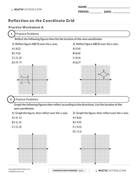 Reflection In Math Definition Examples And Worksheet