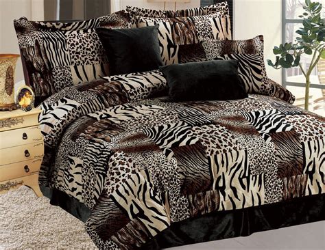 7 Piece Queen Safari Micro Suede Faux Fur Comforter Set King Size