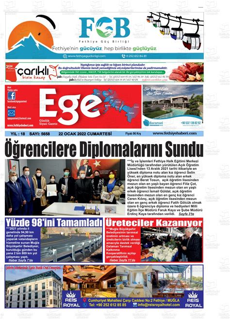 22 Ocak 2022 tarihli Ege Fethiye Gazete Manşetleri