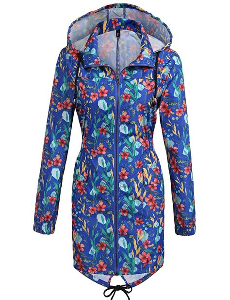 Women Waterproof Lightweight Printed Outdoor Active Raincoat Hooded