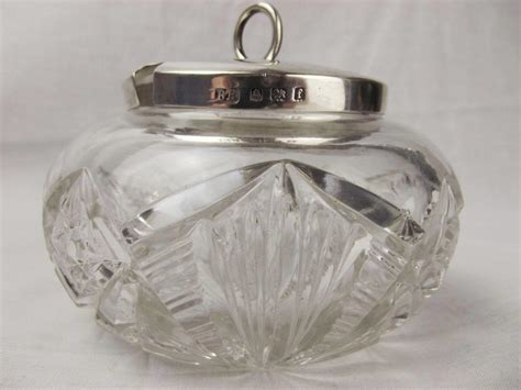 Cut Glass Sugar Bowl With Sterling Silver Lid C1905 Sally Antiques