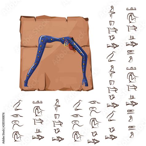 Ancient Egypt Papyrus Or Stone Cartoon Vector With Hieroglyphs And