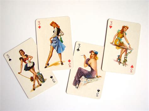 4 Pcs Vintage Pin Up Playing Cards 1970s Sweetheart By Coeur Etsy