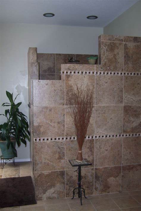 Half glass shower walls this small walk in shower no door look spacious with half glass shower wall and glass tile shower floor. Enhancing Your Home and Lifestyle | Walk In Door Less ...