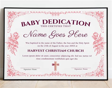 Baby Dedication Certificate Template Child Dedication Certificate Pink