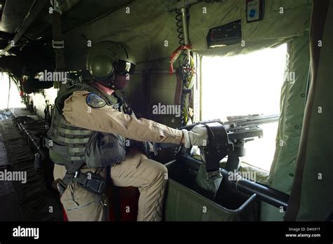 A Bundeswehr Soldier Secures The Area As Doorgunner Of A Ch 53