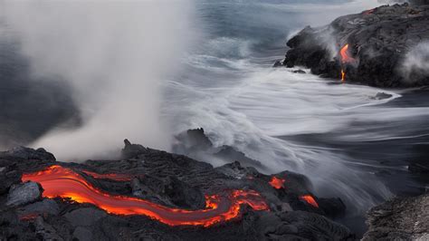 Download Wallpaper For 2560x1440 Resolution Lava Landscape Water