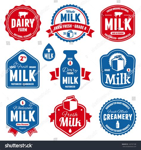 Set Milk Dairy Farm Product Logo Stock Vector Royalty Free 145797188
