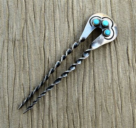 Navajo Hair Pin Turquoise Sterling Silver Artistic Jewelry Hair Pins
