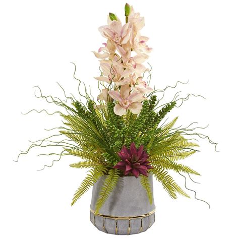 Cymbidium Orchid Succulent And Grass Artificial Arrangement 1000 Artificial Flower