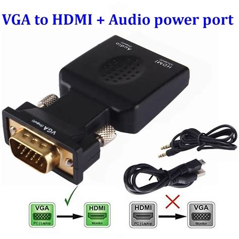 Hdmi Female To Vga Male Adapter Converter With Audio Cable Redtech