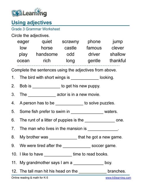 Adjectives Worksheet For Grade 4 Pdf – Letter Worksheets