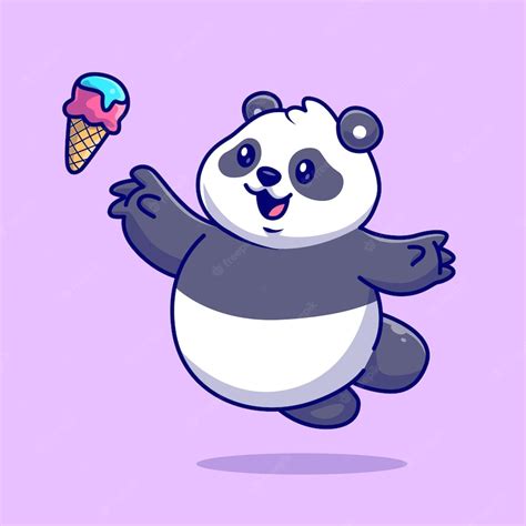 Premium Vector Cute Fat Panda Catching Ice Cream Cone Cartoon Vector