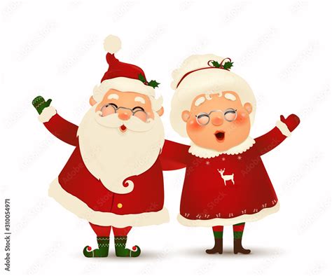 mrs claus together vector cartoon character of happy santa claus and his wife isolated