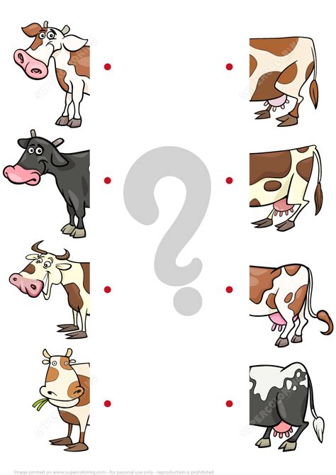 Matching Halves Puzzle With Cows Free Printable Puzzle Games