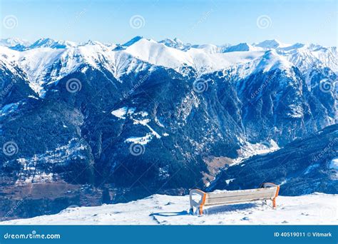 Bench In Ski Resort Bad Gastein In Winter Snowy Mountains Austria