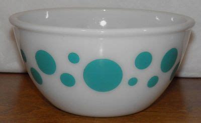 Vintage Mid Century Hazel Atlas Mixing Bowl Turquoise Polka Dot