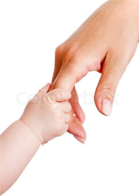 Baby And Mother Hands Isolated On White Stock Photo