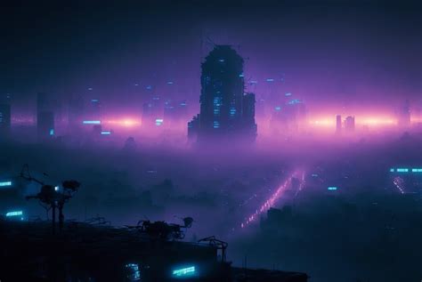 Premium Photo Skyline Of Cyberpunk Neon City At Night Fog And Glowing