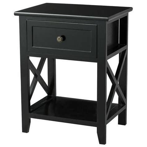 This bedside table has two drawers that offer plenty of space for your chargers, books, and other nighttime essentials. Costway 1-Drawer Black End Bedside Table Nightstand Drawer ...