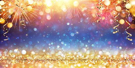 Happy New Year With Glitter And Fireworks Stock Photo Download Image