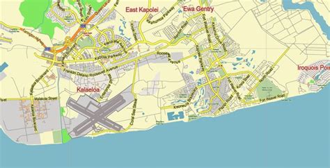 Honolulu Oahu Hawaii Us Pdf Vector Map City Plan Low Detailed For