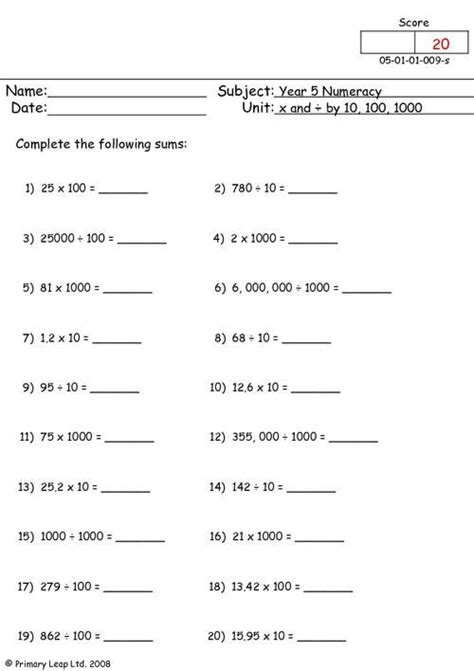 Uk Multiplication And Division By 10 100 And 1000