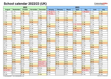 School Calendars 202223 Uk Free Printable Word Templates