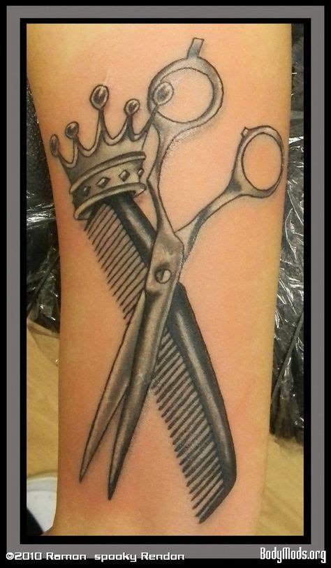 Hair Stylist Tattoos Ideas Sleeves Crown Comb And Scissor Grey Ink