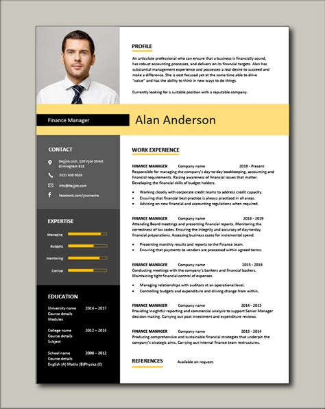 Finance cv template (accounts and finance example content) : Finance manager resume, CV, example, sample, templates ...