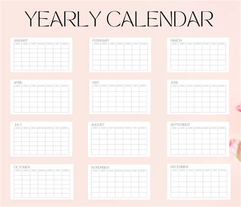 Monthly Calendar Landscape Printable Calendar Template Etsy