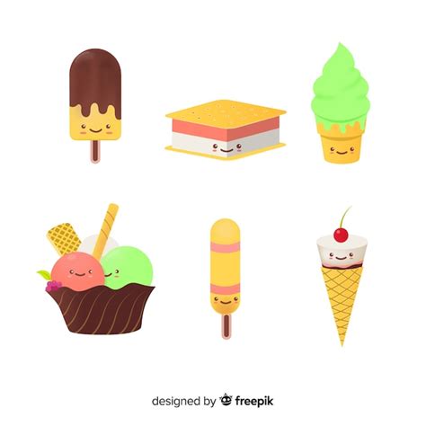 Free Vector Kawaii Ice Cream Character Collection