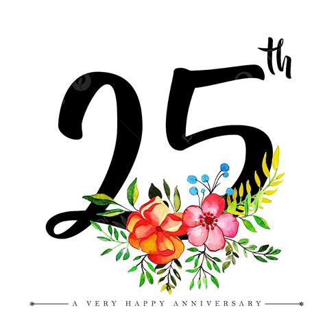 25 Anniversary Vector Png Images Watercolor Floral Happy Anniversary